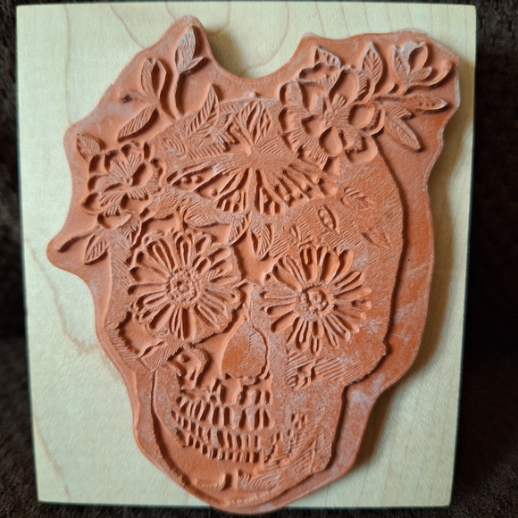 NEW Floral skull stamp by Inkadinkado Wood block - Picture 2 of 3